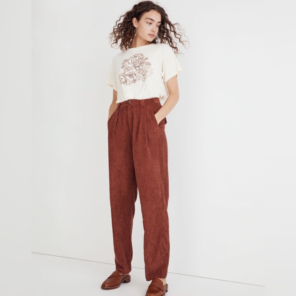 Nwot - Madewell Corduroy High-Rise Tapered Pants In Dusty Redwood - Size 14